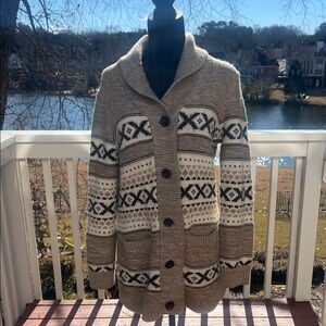 SanSara wool blend  Cardigan Sweater size Xl tan/black